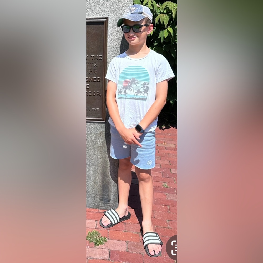 KIDS Sol Angeles Colorblock Blue & Green Cotton Circle Waves Short - SIZE 12